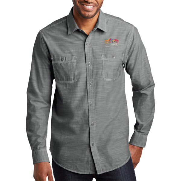 MCS White Embroidered  - Slub Chambray Shirt Thumbnail