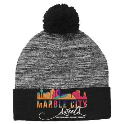 MCS White embroidered - &#174; Heather Pom Pom Beanie Thumbnail