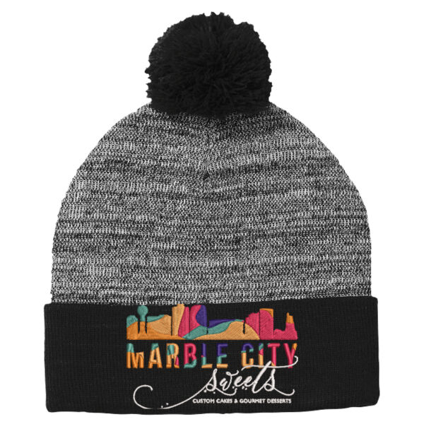 MCS White embroidered - &#174; Heather Pom Pom Beanie Thumbnail