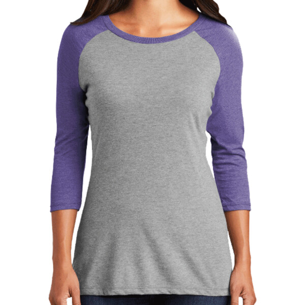  Custom No Minimum District Women's Perfect Tri 3/4 Sleeve Raglan DM136L Front View