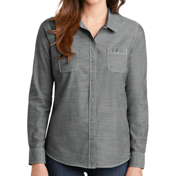 Custom No Minimum Port Authority Ladies Slub Chambray Shirt LW380 Front View