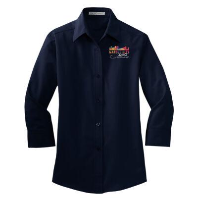 MCS White Embroidered  - Ladies 3/4 Sleeve Easy Care Shirt Thumbnail