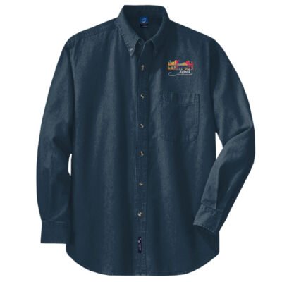 MCS White Embroidered  - Long Sleeve Value Denim Shirt Thumbnail