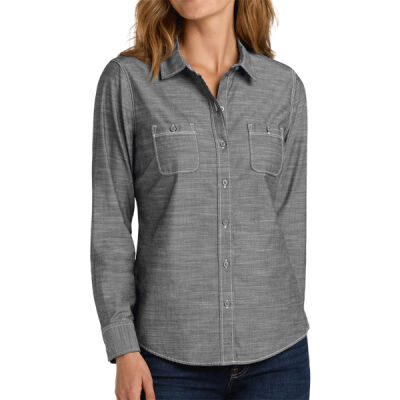 MCS White Embroidered  - Ladies Slub Chambray Shirt Thumbnail