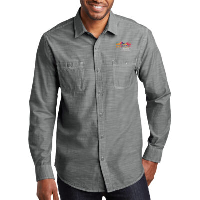 MCS White Embroidered  - Slub Chambray Shirt Thumbnail