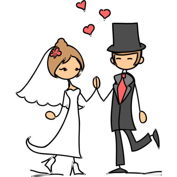 Cartoon Wedding Groom Bride Holding Hands 14 Thumbnail